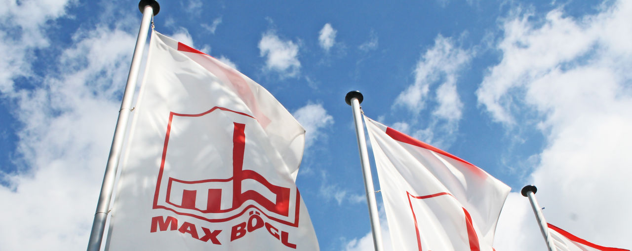 Flags with a company logo